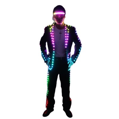 Full Color Digital LED Illuminating Suit, IC Remote Control LED Jacket for Bar Hosting, Wedding Men's dress Costume Tron suit