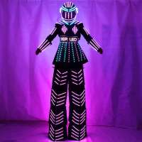 LED Luminous Stilt Women Robot Costume With LED Helmet Growing LED Light Kryoman Robot Suit Stilt Clothes Event trajes de