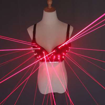 Fashion Red Laser Luminous Sexy Lady Bra Laser Show Stage Costumes For Singer Dancer Nightclub Performers